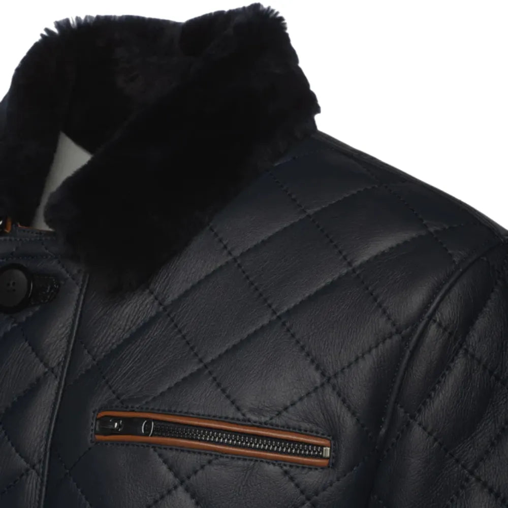 Drew Navy quilted sheepskin shearling coat