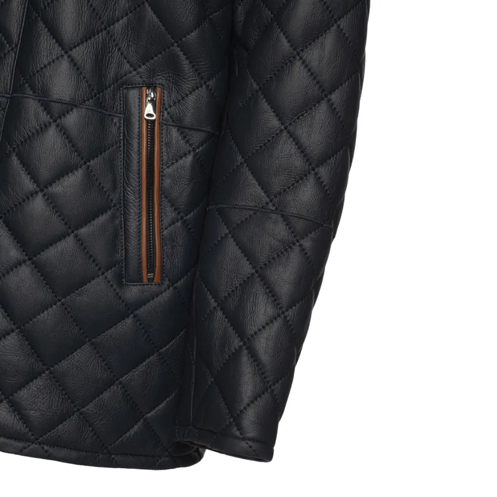 Drew Navy quilted sheepskin shearling coat