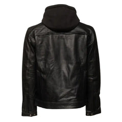 Easton Black Hooded Trucker Leather Motorcycle Jacket