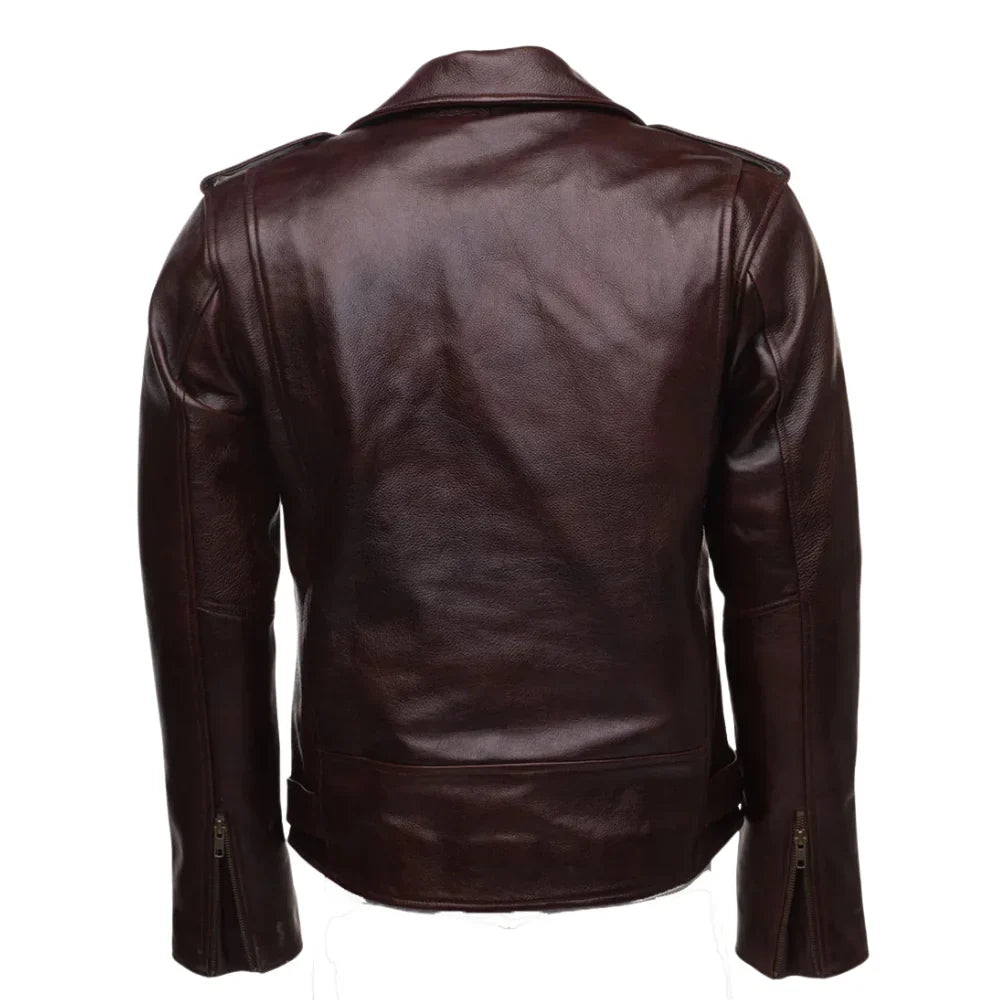 Elliot Oxblood Belted Leather Biker Jacket