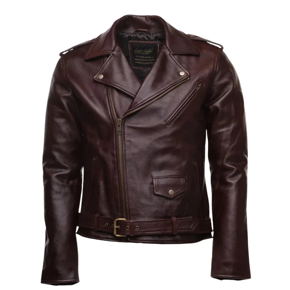 Elliot Oxblood Belted Leather Biker Jacket