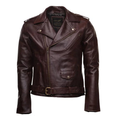 Elliot Oxblood Belted Leather Biker Jacket