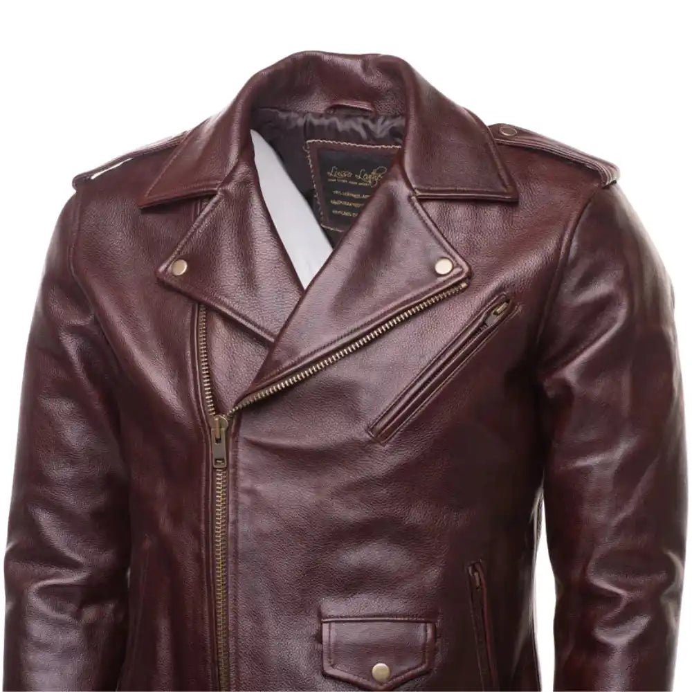 Elliot Oxblood Belted Leather Biker Jacket