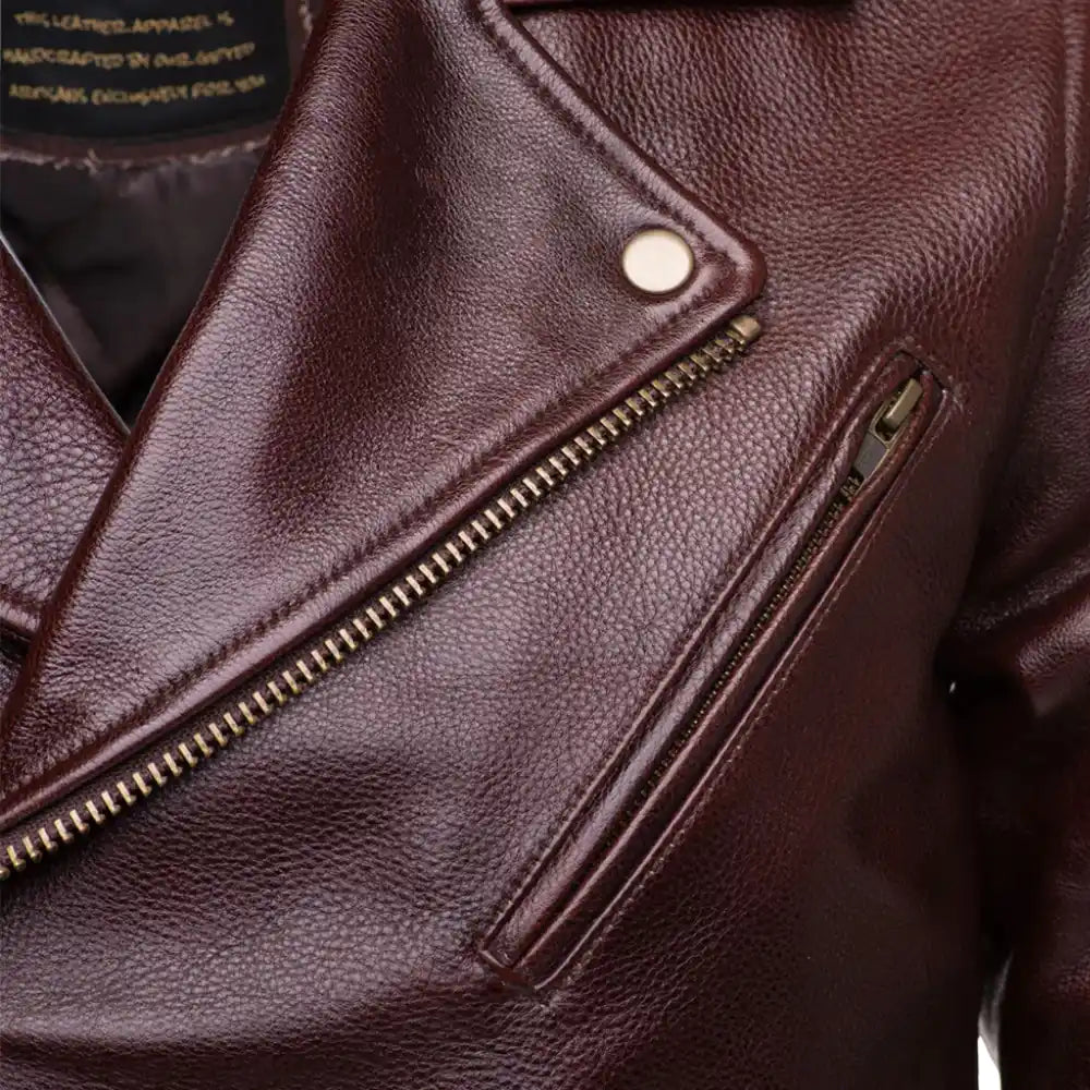 Elliot Oxblood Belted Leather Biker Jacket