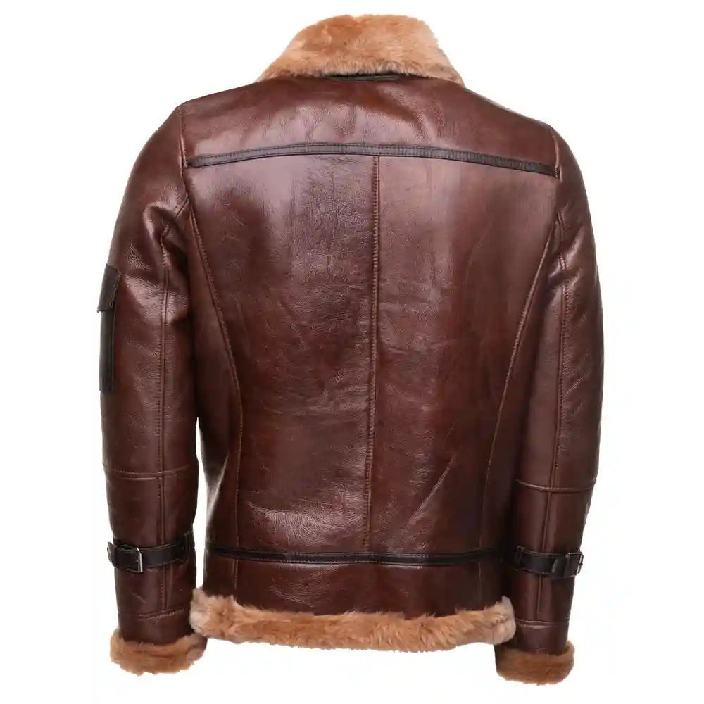 Esa Brown Bomber Sheepskin Shearling Jacket with large pockets