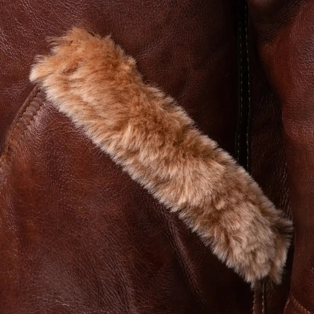 Esa Brown Bomber Sheepskin Shearling Jacket with large pockets