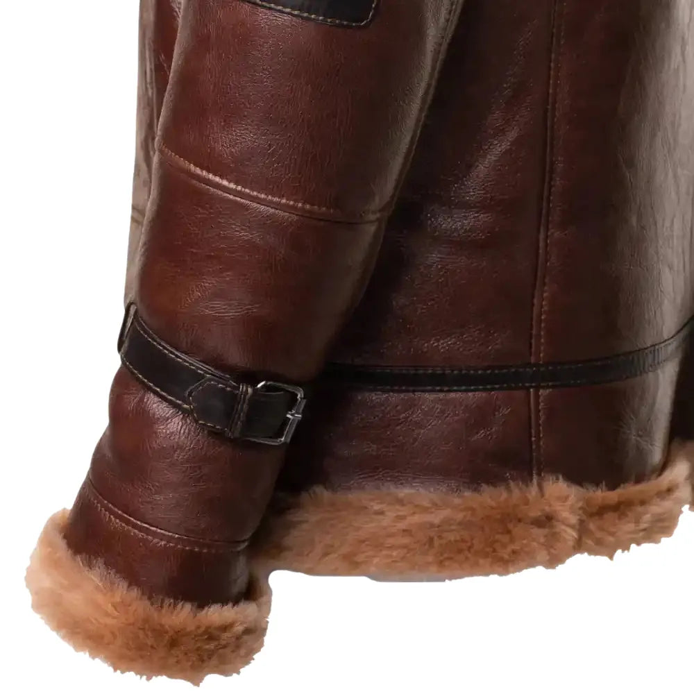 Esa Brown Bomber Sheepskin Shearling Jacket with large pockets