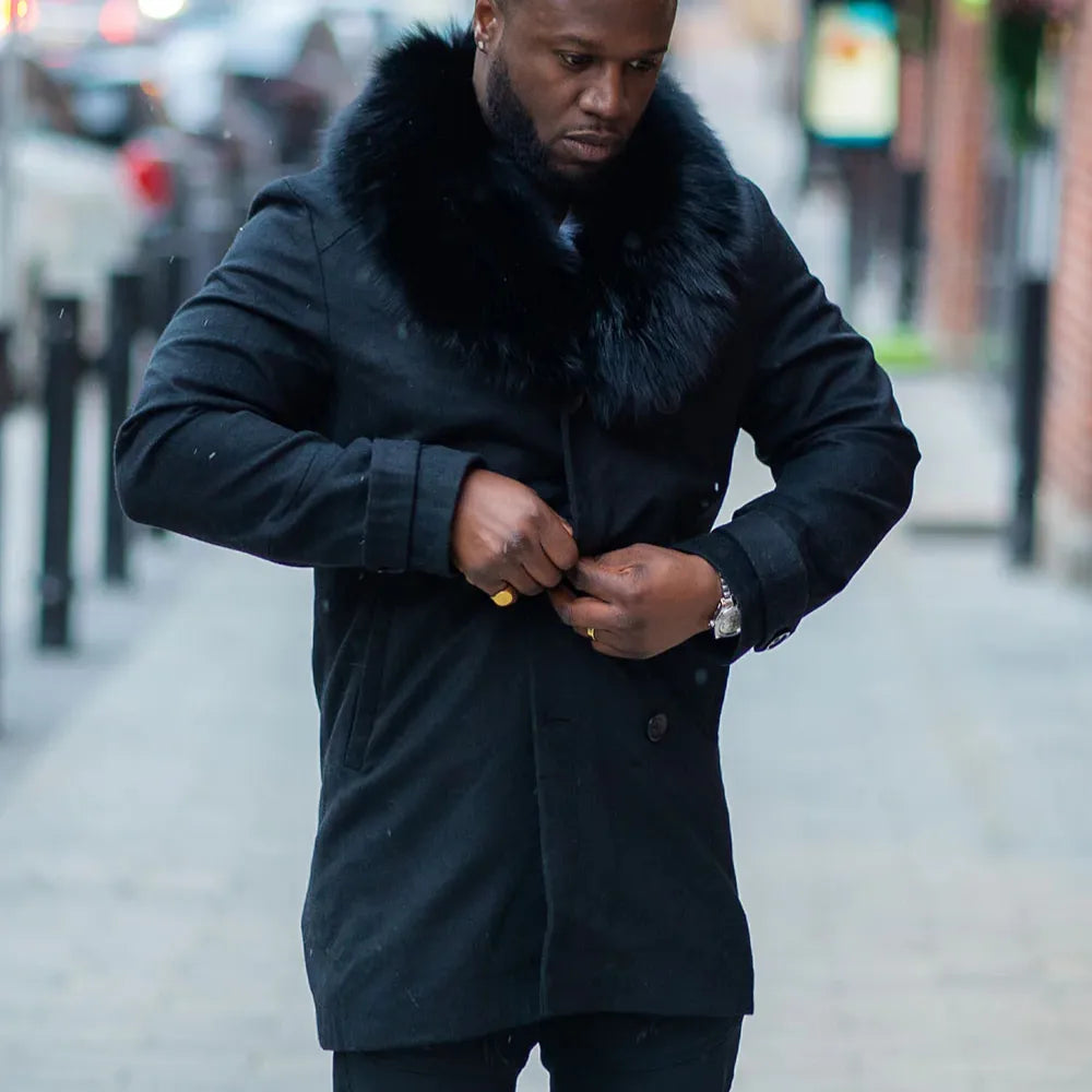 Farrel's Cashmere 3/4 length trench coat with Fox Fur collar