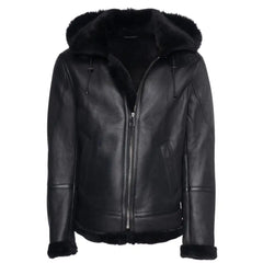 Felix black bomber shearling jacket with hoodie