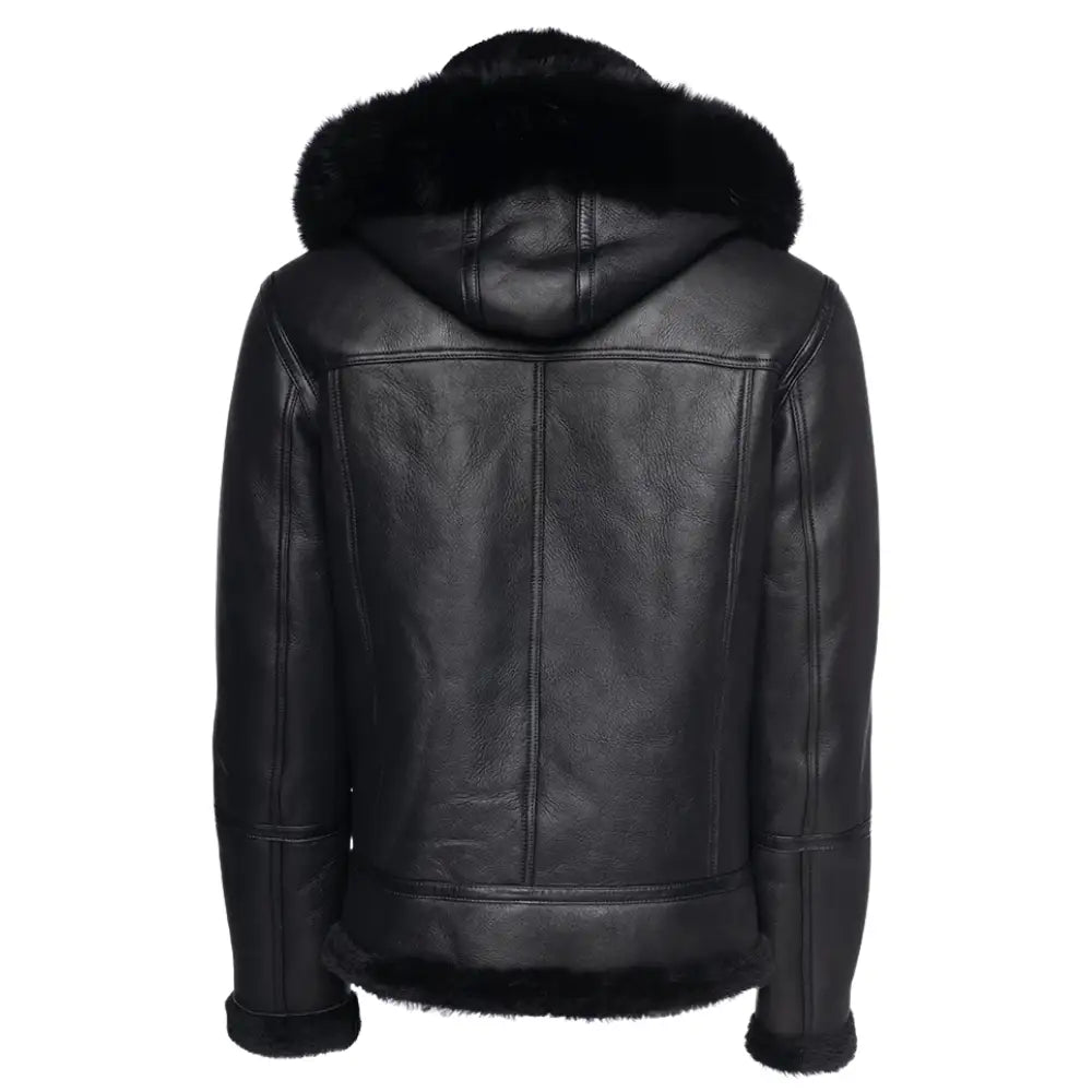 Felix black bomber shearling jacket with hoodie