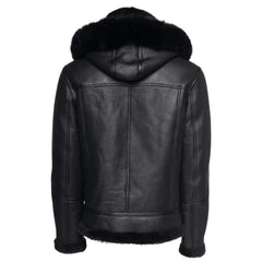 Felix black bomber shearling jacket with hoodie