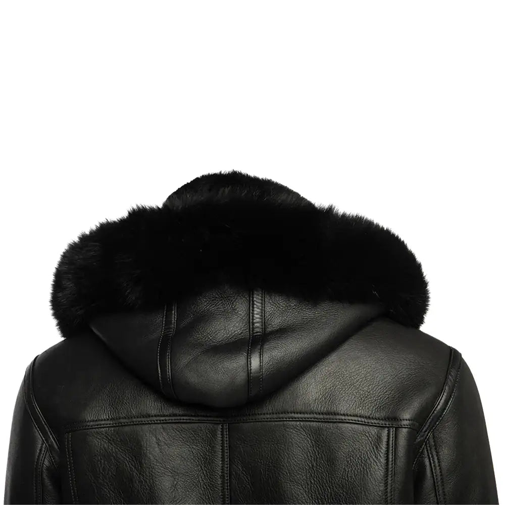 Felix black bomber shearling jacket with hoodie