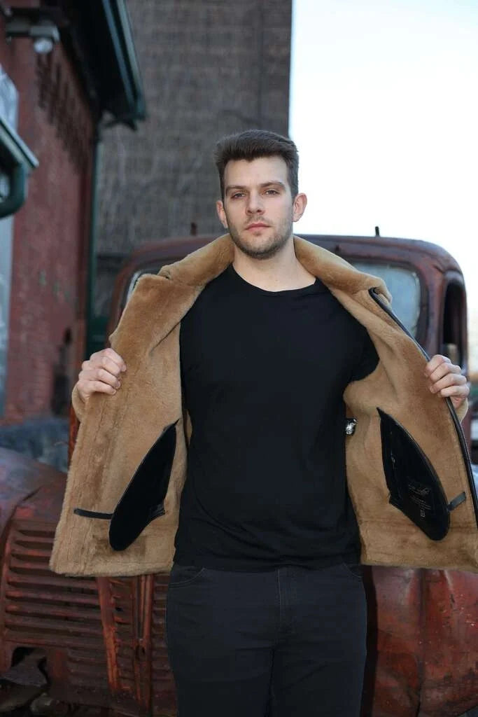 Graysen black Aviator bomber shearling jacket