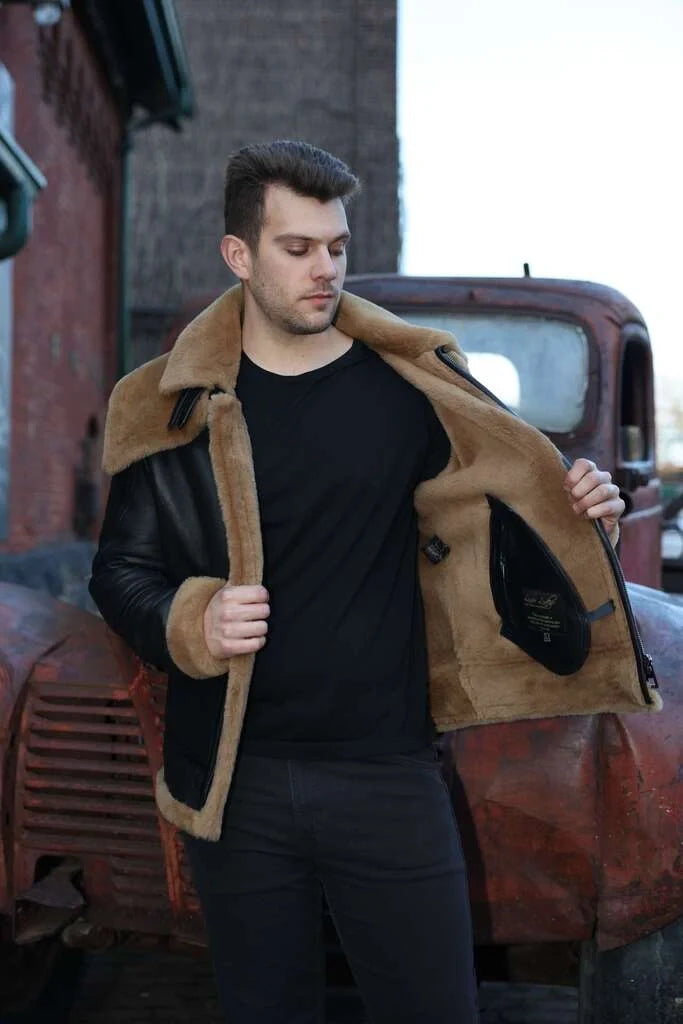 Graysen black Aviator bomber shearling jacket