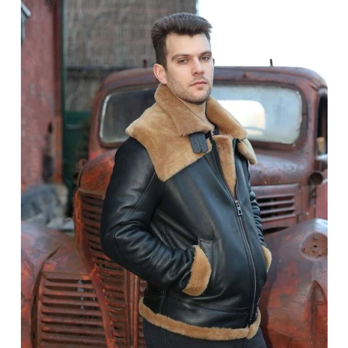 Graysen black Aviator bomber shearling jacket