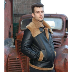Graysen black Aviator bomber shearling jacket