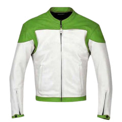 Green & White Armored Leather Motorcycle Jacket