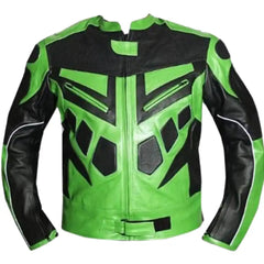 Green Armored Leather Motorcycle Jacket