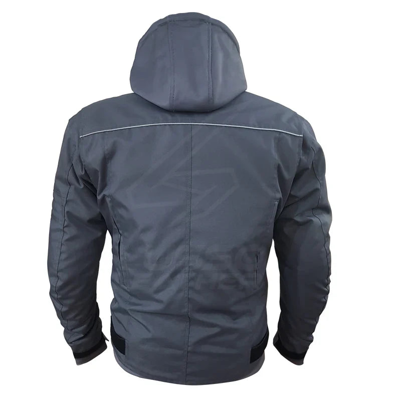Grey Hooded Air-Ventilation Textile Leather Motorcycle Jacket