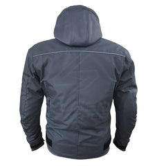 Grey Hooded Air-Ventilation Textile Leather Motorcycle Jacket