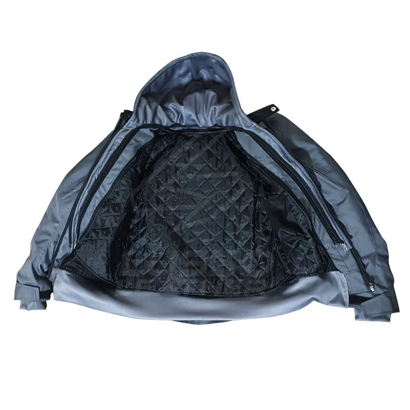 Grey Hooded Air-Ventilation Textile Leather Motorcycle Jacket