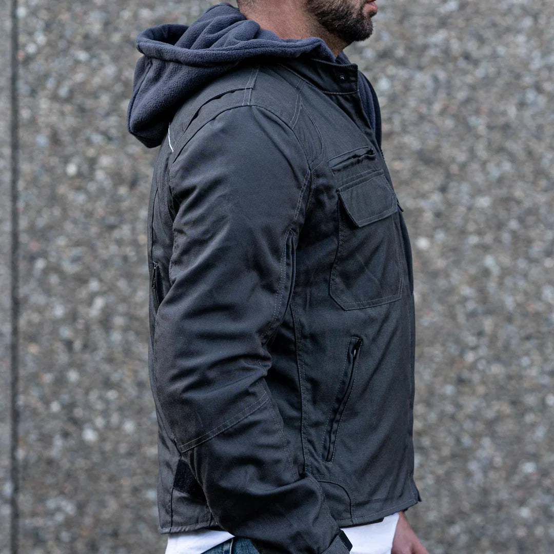 Grey Hooded Air-Ventilation Textile Leather Motorcycle Jacket