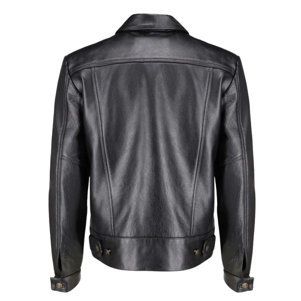 Griff black denim style leather jacket