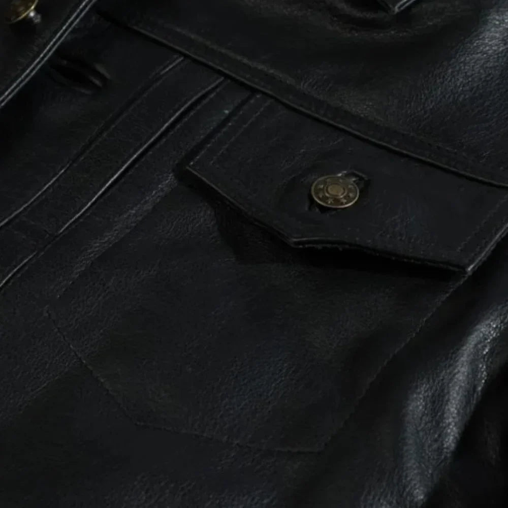 Griff black denim style leather jacket