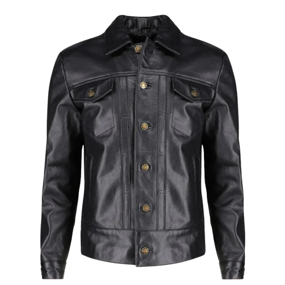 Griff black denim style leather jacket
