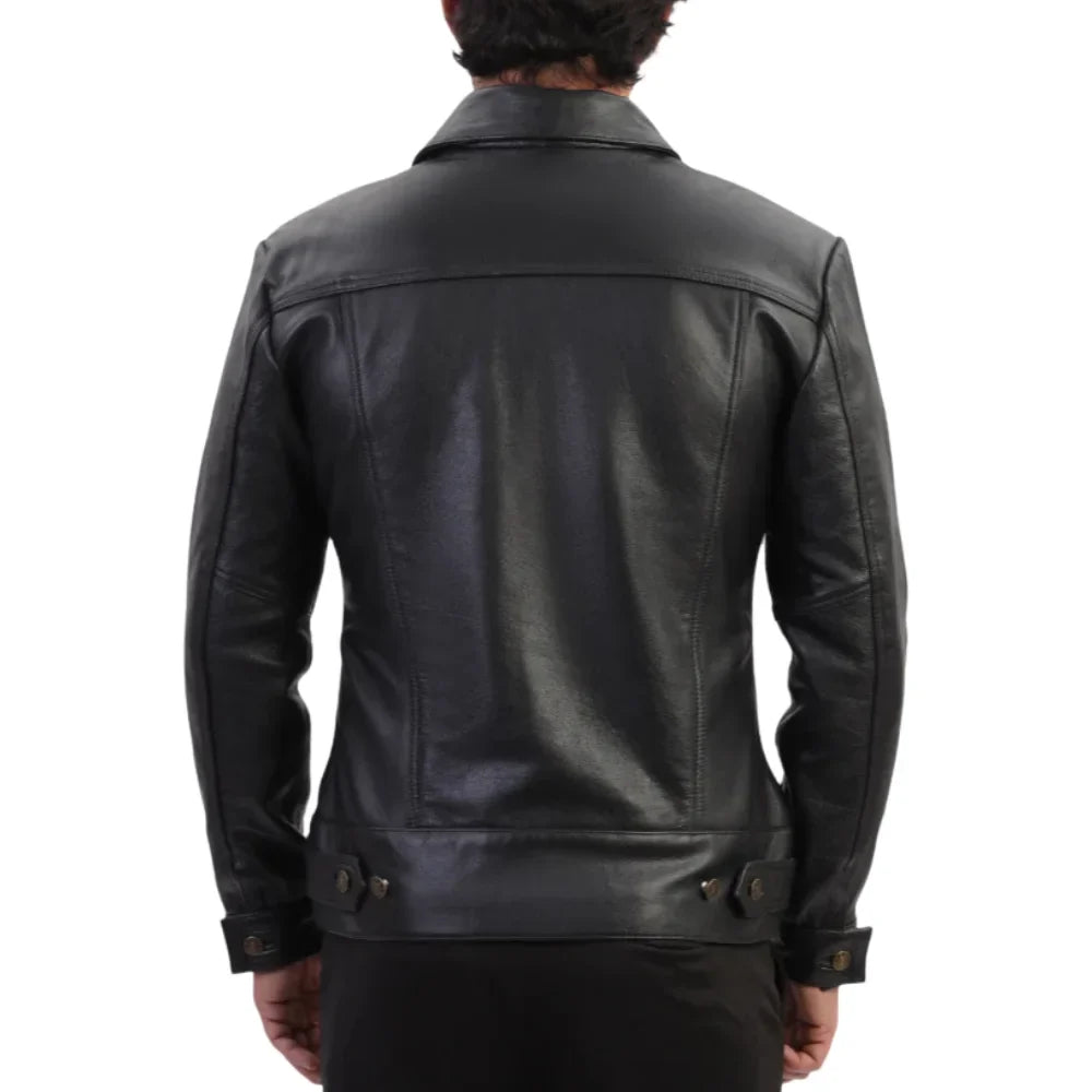 Griff black denim style leather jacket