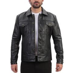 Griff black denim style leather jacket