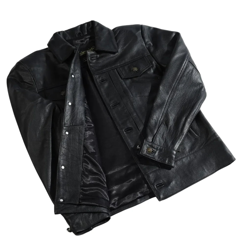 Griff black denim style leather jacket