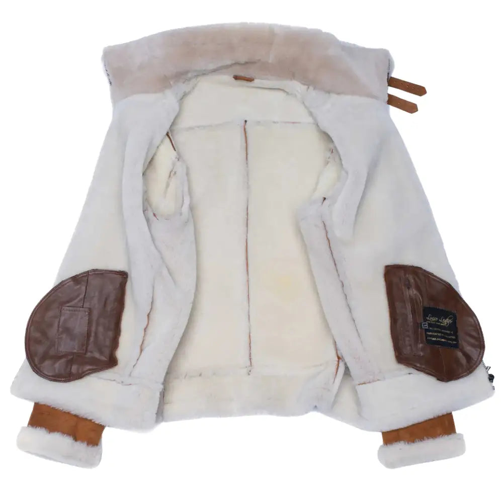 Hagan's Tan Aviator bomber Suede shearling jacket