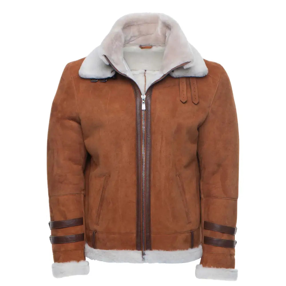 Hagan's Tan Aviator bomber Suede shearling jacket