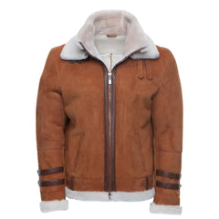 Hagan's Tan Aviator bomber Suede shearling jacket