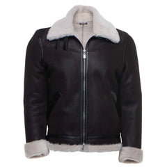 Hampton's Classic Brown B-3 Bomber Aviator Shearling Jacket with collar belt