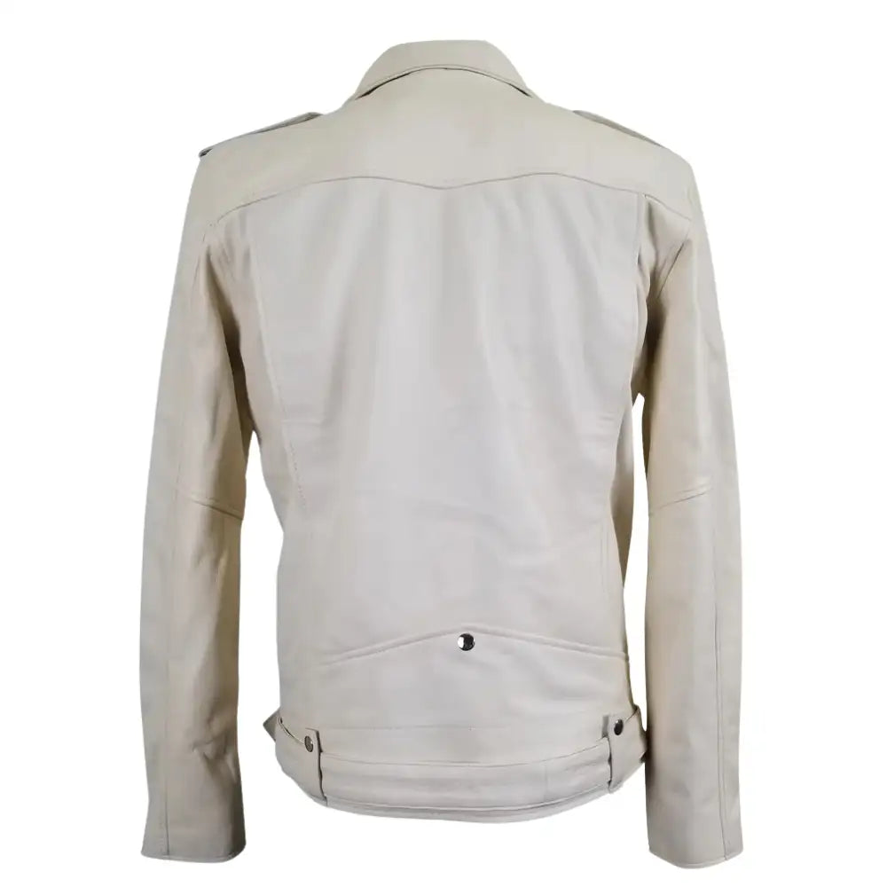 Holman's Cream Belted Leather Biker Jacket