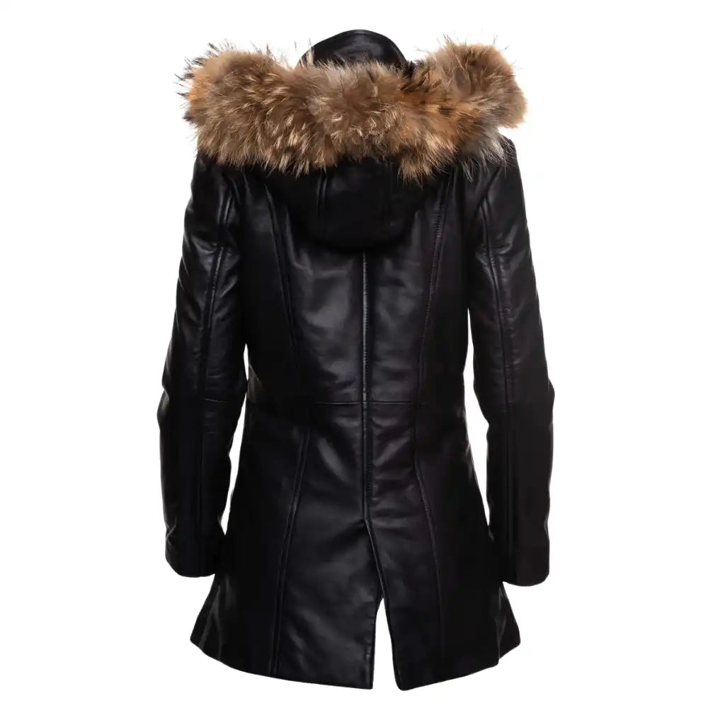 Jazmyn's long Winter coat with real fox fur hoodie