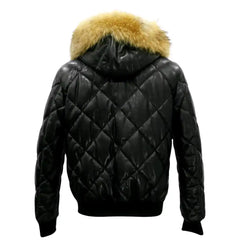 Joel Diamond Quilted & Hooded Leather Puffer Jacket
