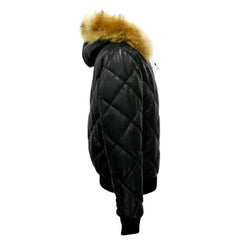 Joel Diamond Quilted & Hooded Leather Puffer Jacket