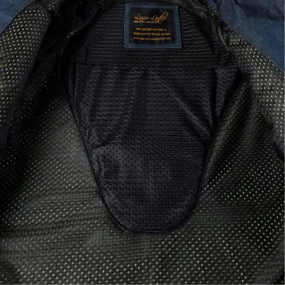 Julian Armored Blue Denim Leather Motorcycle Jacket with Kevlar Lining