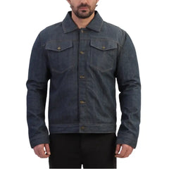 Julian Armored Blue Denim Leather Motorcycle Jacket with Kevlar Lining