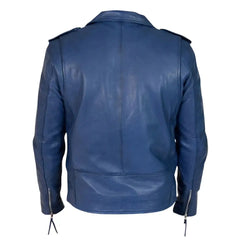 Kain Blue Belted Leather Biker Jacket