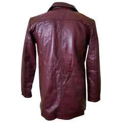 Krueger's maroon buttoned leather blazer