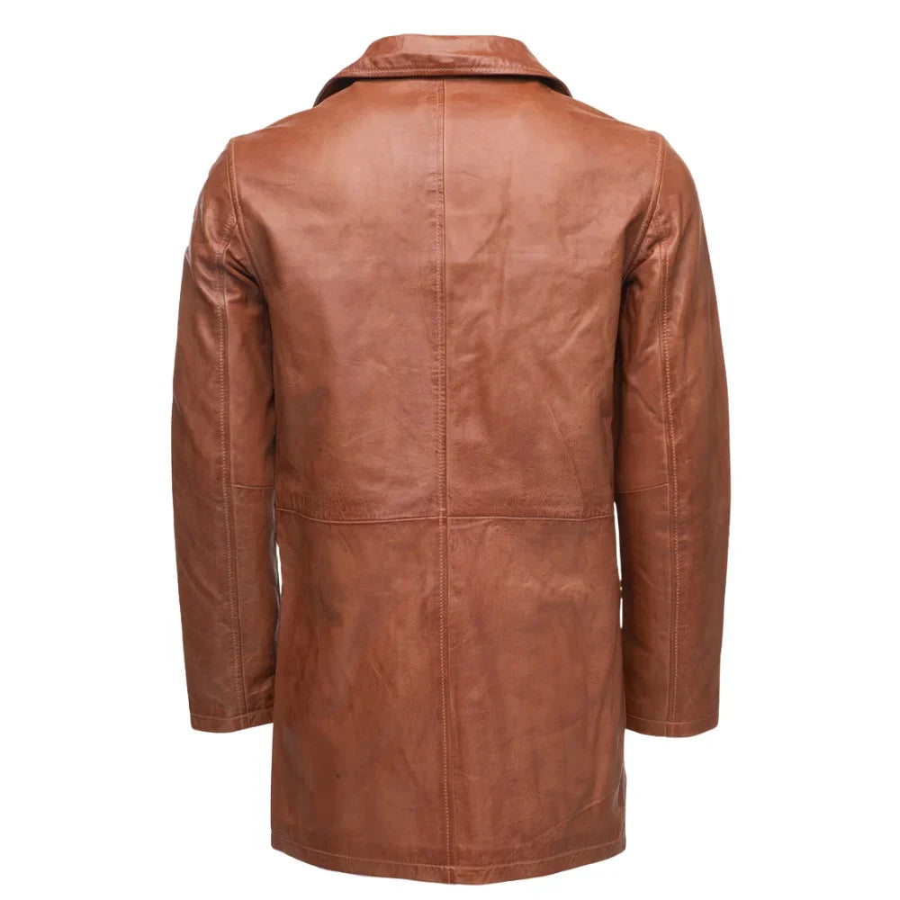Logan English tan leather trench coat
