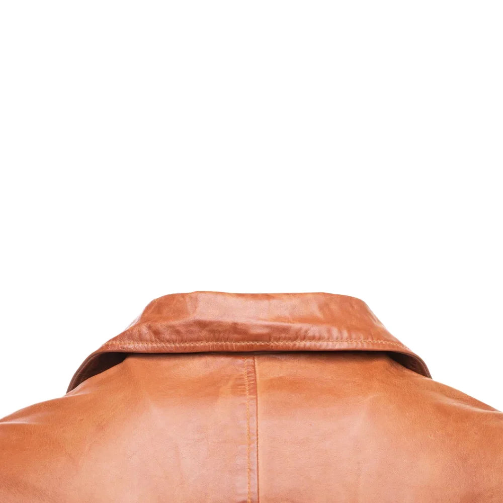 Logan English tan leather trench coat
