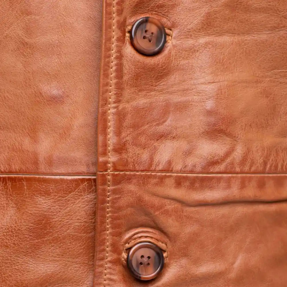 Logan English tan leather trench coat