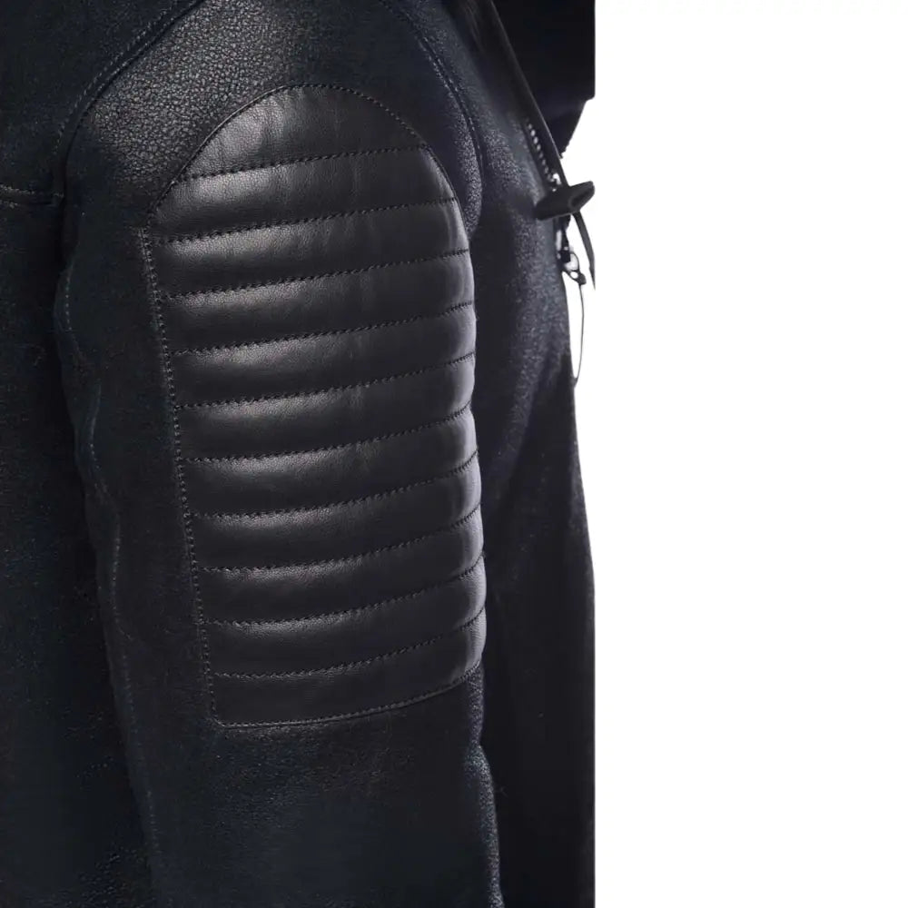 Lucas Black Aviator bomber shearling jacket with Hoodie