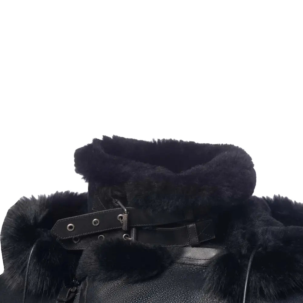 Lucas Black Aviator bomber shearling jacket with Hoodie