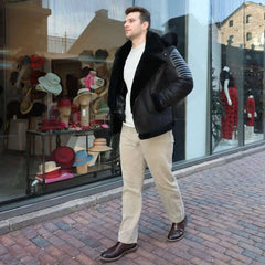 Lucas Black Aviator bomber shearling jacket with Hoodie